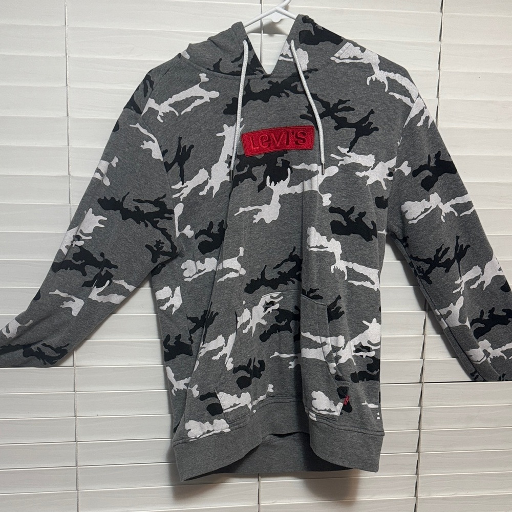 Levi's Gray Camo Hoodie with Red Logo